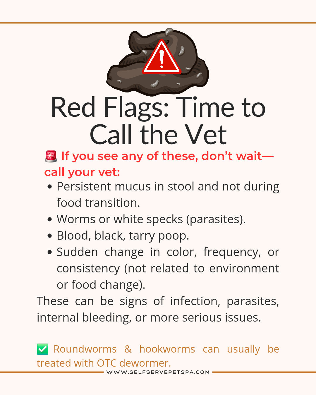 When to call your vet, looking at your dog's poop.
